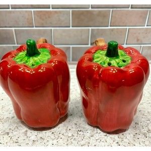 Vintage ceramic red pepper salt and pepper shakers Holiday Decor